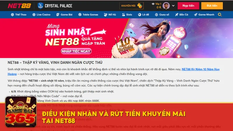Điều kiện nhận và rút tiền khuyến mãi tại Net88