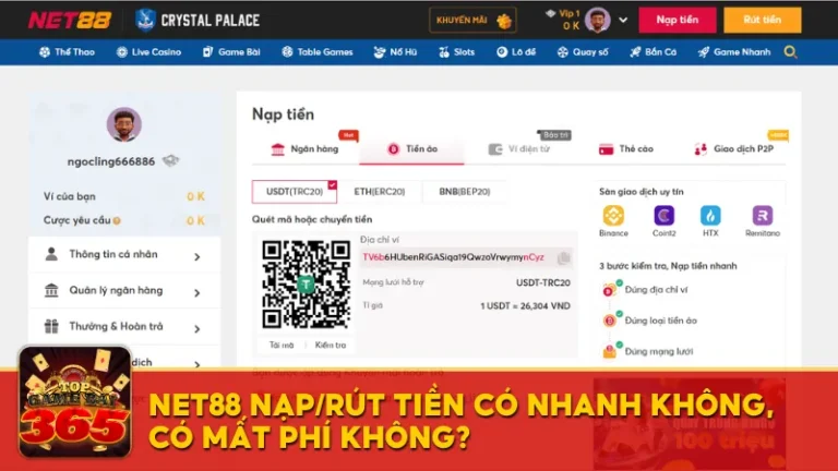 Net88 nạp/rút tiền có nhanh không?